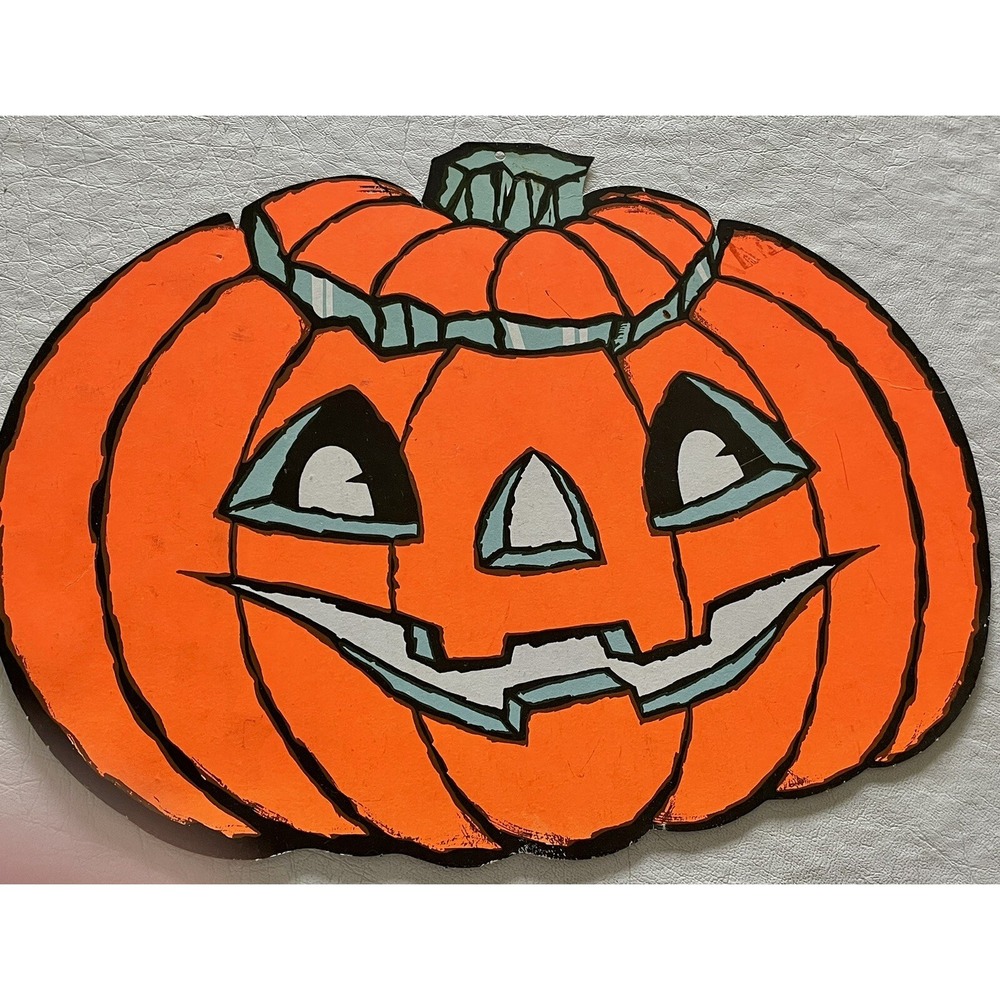 Vintage 11" Halloween Pumpkin Fluorescent Die Cut Decoration Orange